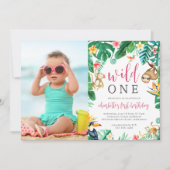 Tropical Floral Oerwoud Animals Kids Verjaardagsfo Kaart (Voorkant)