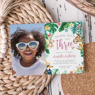 Tropical Floral Oerwoud Animals Kids Verjaardagsfo Kaart