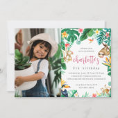 Tropical Floral Oerwoud Animals Kids Verjaardagsfo Kaart (Voorkant)