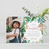 Tropical Floral Oerwoud Animals Kids Verjaardagsfo Kaart (Staand voorkant)