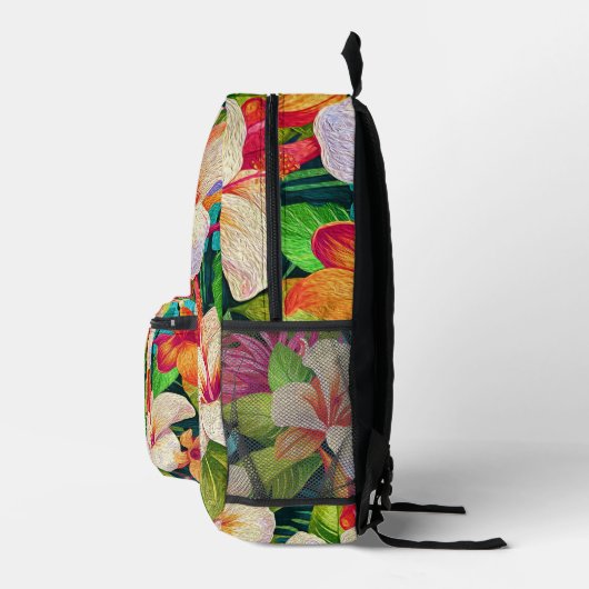 Tropical Floral Oil Painting Style Bedrukte Rugzak (Rechts)