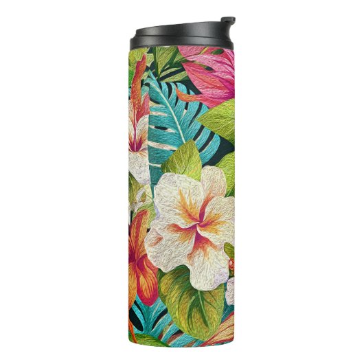 Tropical Floral Oil Painting Style Thermosbeker (Gedraaid links)