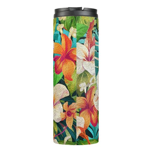 Tropical Floral Oil Painting Style Thermosbeker (Achterkant)