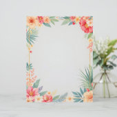 Tropical Floral on Blue Stationery Paper Briefhoofd (Staand voorkant)