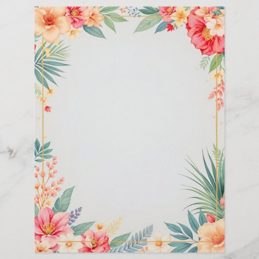 Tropical Floral on Blue Stationery Paper Briefhoofd (Voorkant)