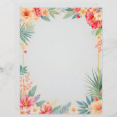 Tropical Floral on Blue Stationery Paper Briefhoofd (Voorkant / Achterkant)