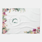 Tropical Floral Palm Monogram Beach House Theedoek (Horizontaal)