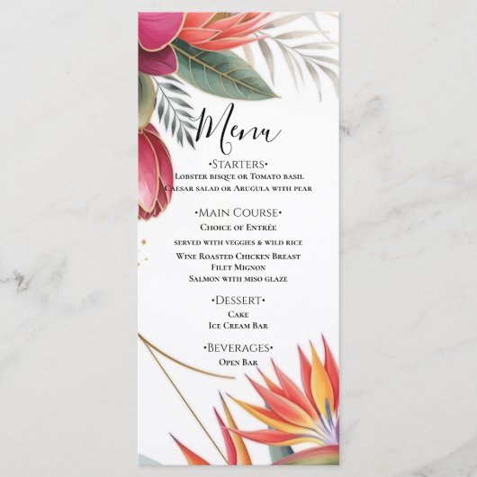 Tropical Floral Paradise Botanical Gold Wedding  Menu (Voorkant)