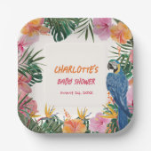 Tropical Floral Parrot Waterverf Baby shower Papieren Bordje (Voorkant)