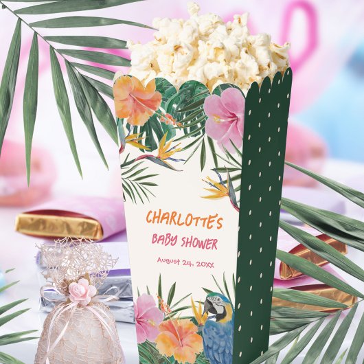 Tropical Floral Parrot Waterverf Stippen Baby show Bedankdoosjes