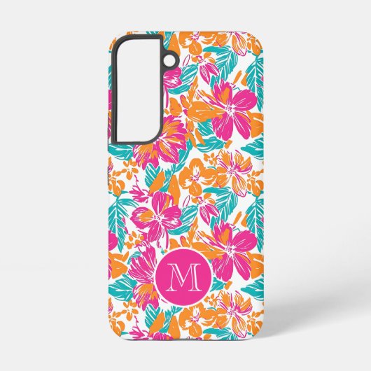 Tropical Floral Pattern Phone Case (Name) Samsung Galaxy Hoesje (Achterkant)