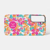 Tropical Floral Pattern Phone Case (Name) Samsung Galaxy Hoesje (Achterkant horizontaal)