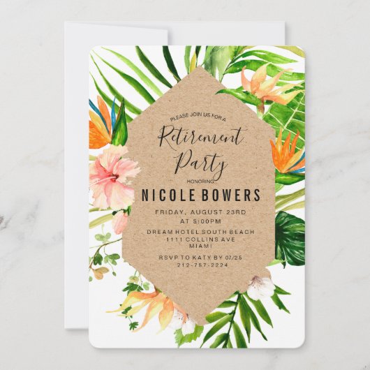 Tropical Floral Pensioen Party Uitnodiging (Voorkant)