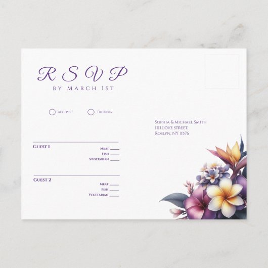 Tropical Floral-RSVP-Wedding- Briefkaart (Achterkant)