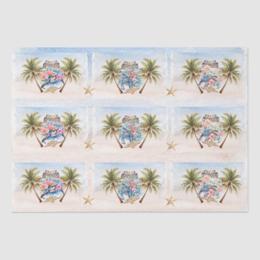 Tropical Floral Sea Turtles in a Jar Decoupage  Tissuepapier (Voorkant)