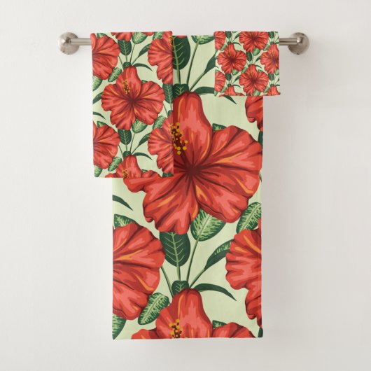 Tropical floral seamless pattern red flowers bad handdoek (Insitu)