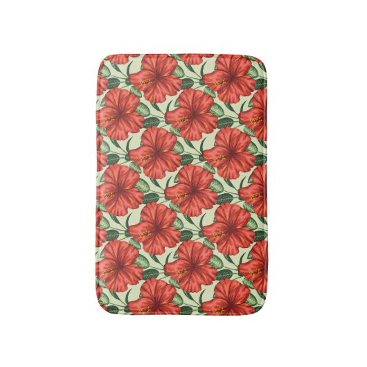 Tropical floral seamless pattern red flowers badmat (Voorkant Verticaal)