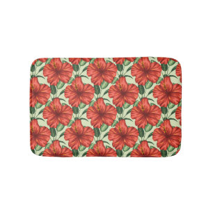 Tropical floral seamless pattern red flowers badmat