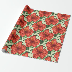 Tropical floral seamless pattern red flowers cadeaupapier
