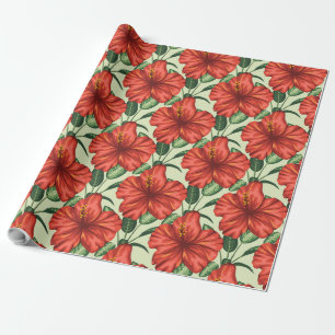 Tropical floral seamless pattern red flowers cadeaupapier