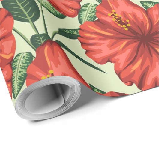 Tropical floral seamless pattern red flowers cadeaupapier (Rol Hoek)