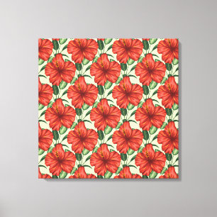 Tropical floral seamless pattern red flowers canvas afdruk