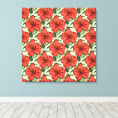 Tropical floral seamless pattern red flowers canvas afdruk (Insitu (Houten vloer))