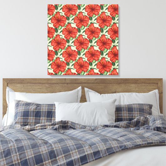 Tropical floral seamless pattern red flowers canvas afdruk (Insitu (Slaapkamer))