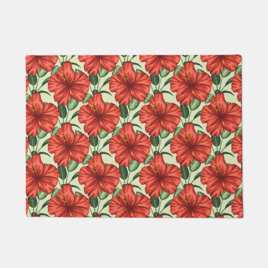 Tropical floral seamless pattern red flowers deurmat (Voorkant)