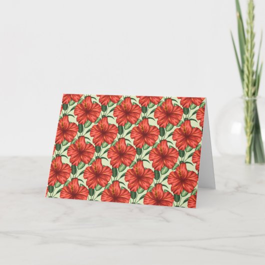 Tropical floral seamless pattern red flowers kaart (Voorkant)