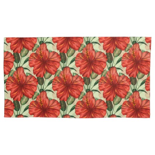 Tropical floral seamless pattern red flowers kussensloop (Voorkant-Links)