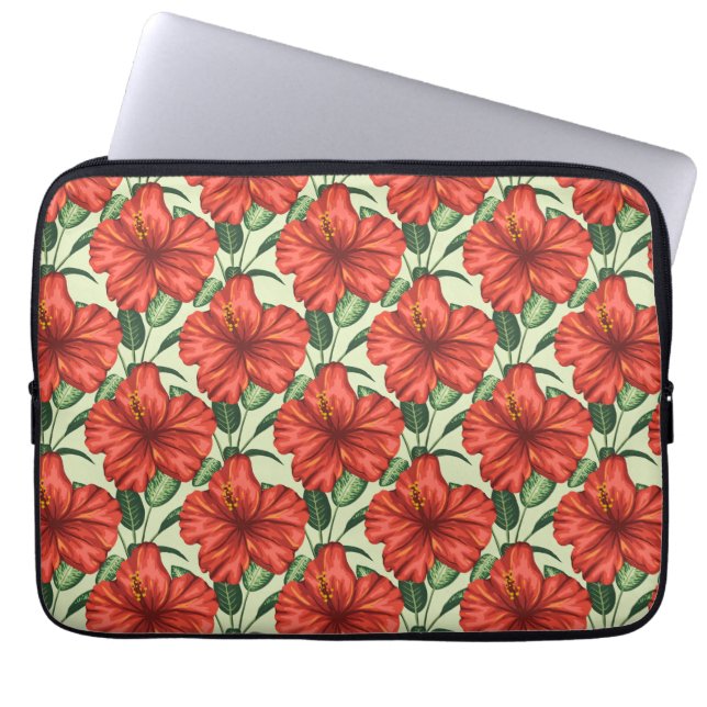 Tropical floral seamless pattern red flowers laptop sleeve (Voorkant)