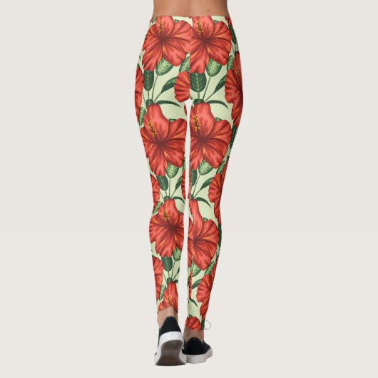 Tropical floral seamless pattern red flowers leggings (Achterkant)