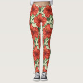 Tropical floral seamless pattern red flowers leggings (Voorkant)