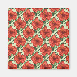 Tropical floral seamless pattern red flowers magneet