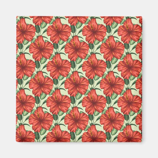 Tropical floral seamless pattern red flowers magneet (Voorkant)