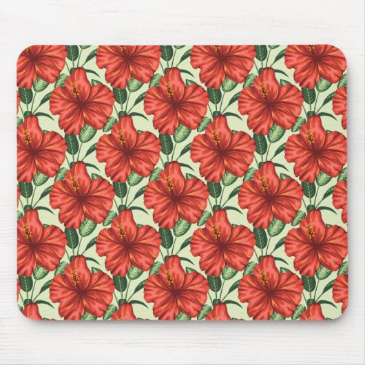 Tropical floral seamless pattern red flowers muismat (Voorkant)