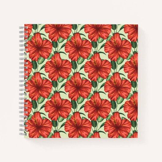 Tropical floral seamless pattern red flowers notitieboek (Voorkant)