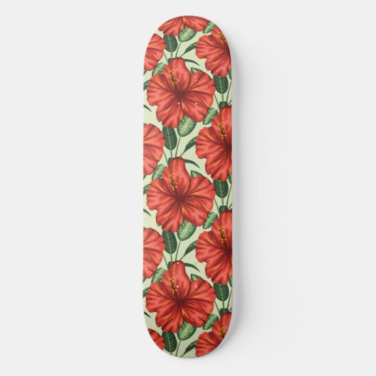 Tropical floral seamless pattern red flowers persoonlijk skateboard (Voorkant)