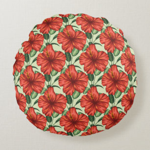 Tropical floral seamless pattern red flowers rond kussen