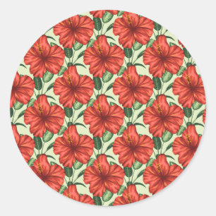 Tropical floral seamless pattern red flowers ronde sticker