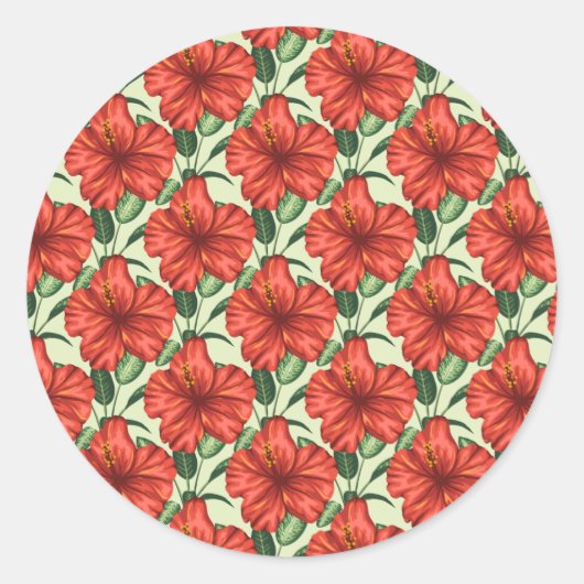 Tropical floral seamless pattern red flowers ronde sticker (Voorkant)