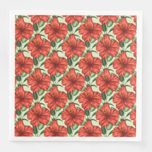 Tropical floral seamless pattern red flowers servet