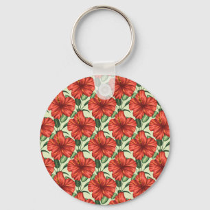 Tropical floral seamless pattern red flowers sleutelhanger