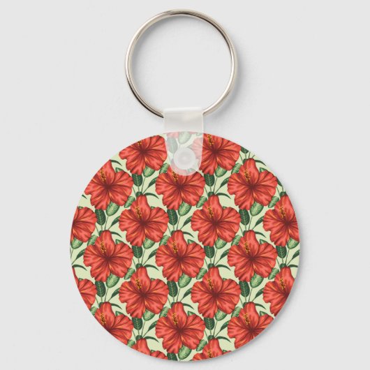 Tropical floral seamless pattern red flowers sleutelhanger (Voorkant)