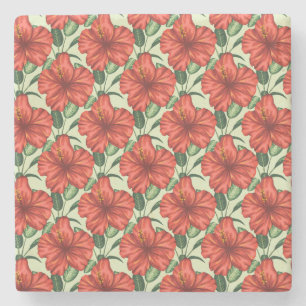 Tropical floral seamless pattern red flowers stenen onderzetter