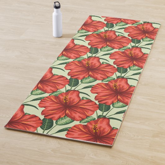 Tropical floral seamless pattern red flowers yogamat (In situ)