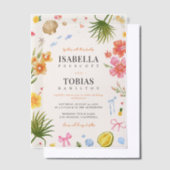 Tropical Floral & Shell Coastal Vellum Wedding Vellum Uitnodigingen (Offset)