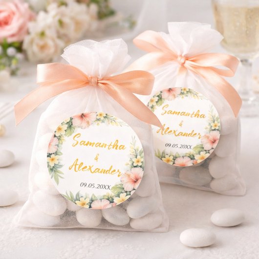 Tropical floral soft romance ronde sticker