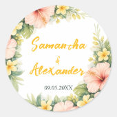 Tropical floral soft romance ronde sticker (Voorkant)